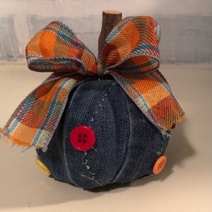 Small Denim Pumpkin with buttons
4” pumpkin 5” tall with stem